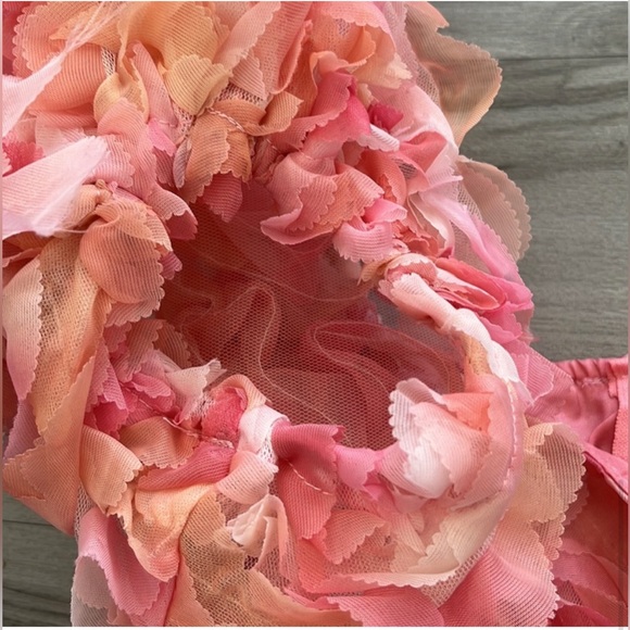 CES FEMME Dress Lace Ruffles Tule With Puff Sleeves Pink Size S - Picture 5 of 16